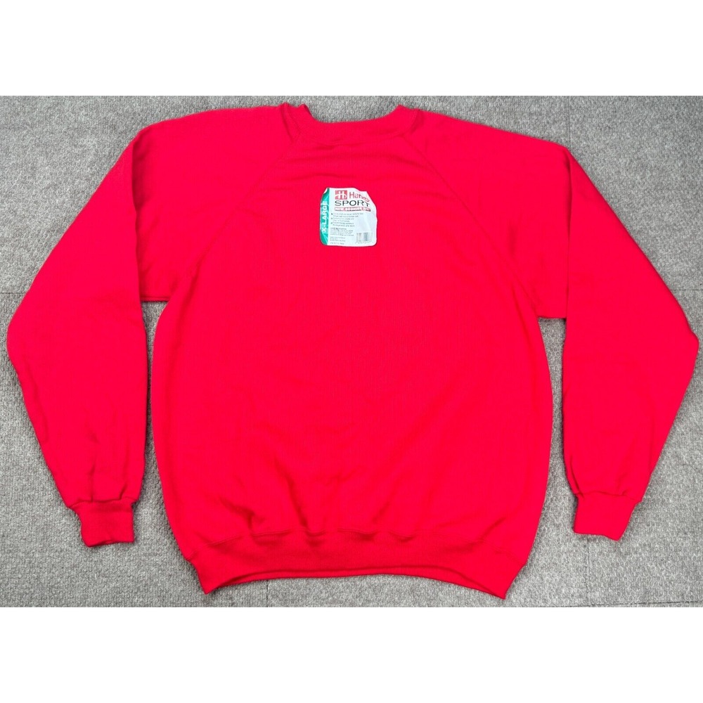 Hanes Sport Blank Dead Stock Vintage Men's Red Long Sleeve Sweatshirt Size XL